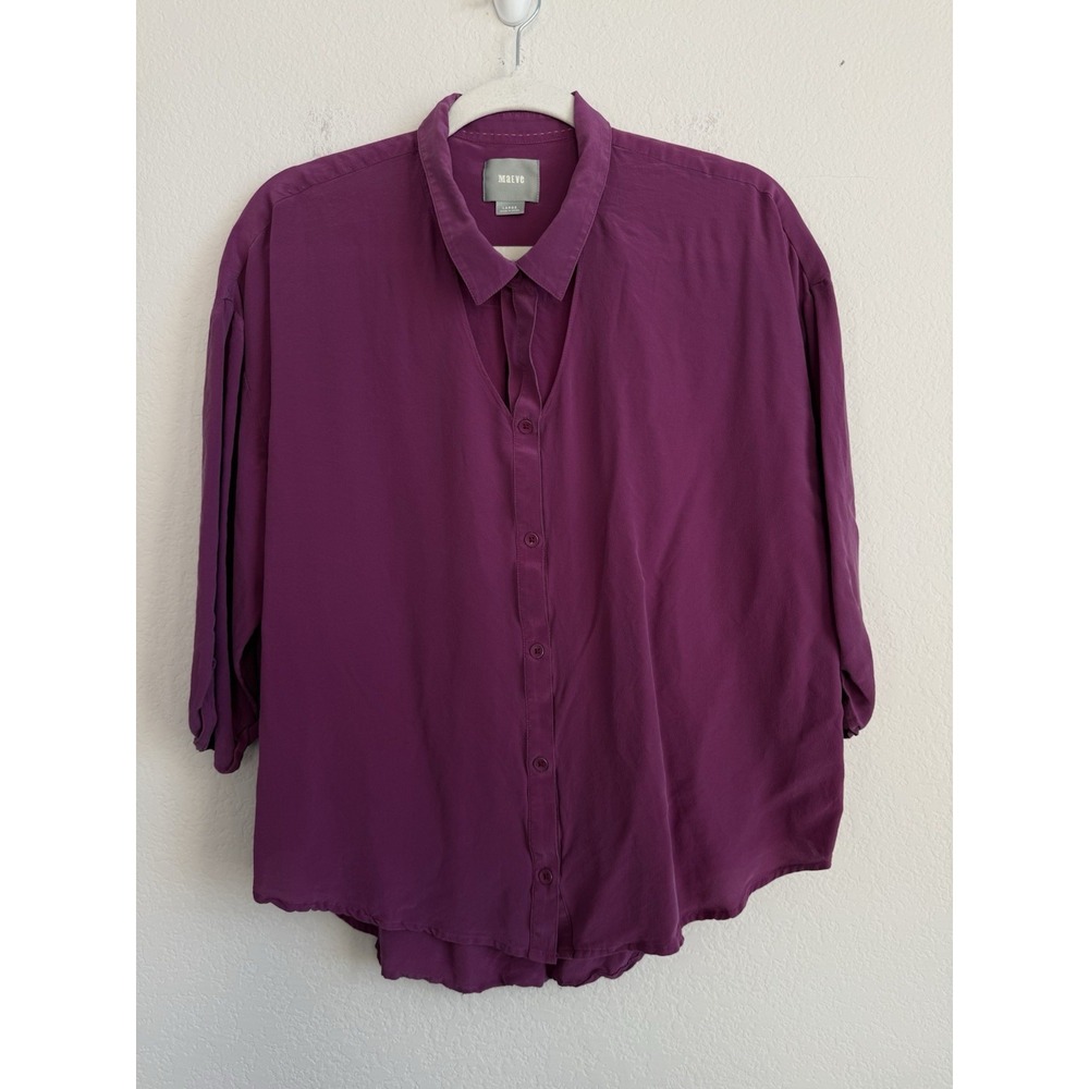 Maeve Anthropologie Silk Blouse Women's Large Magenta Cut Out Long Sleeve Career - Picture 11 of 11
